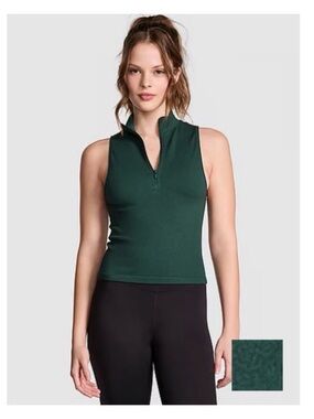 PINK Winter Seamless Half-Zip Tank Top - Deep Forest